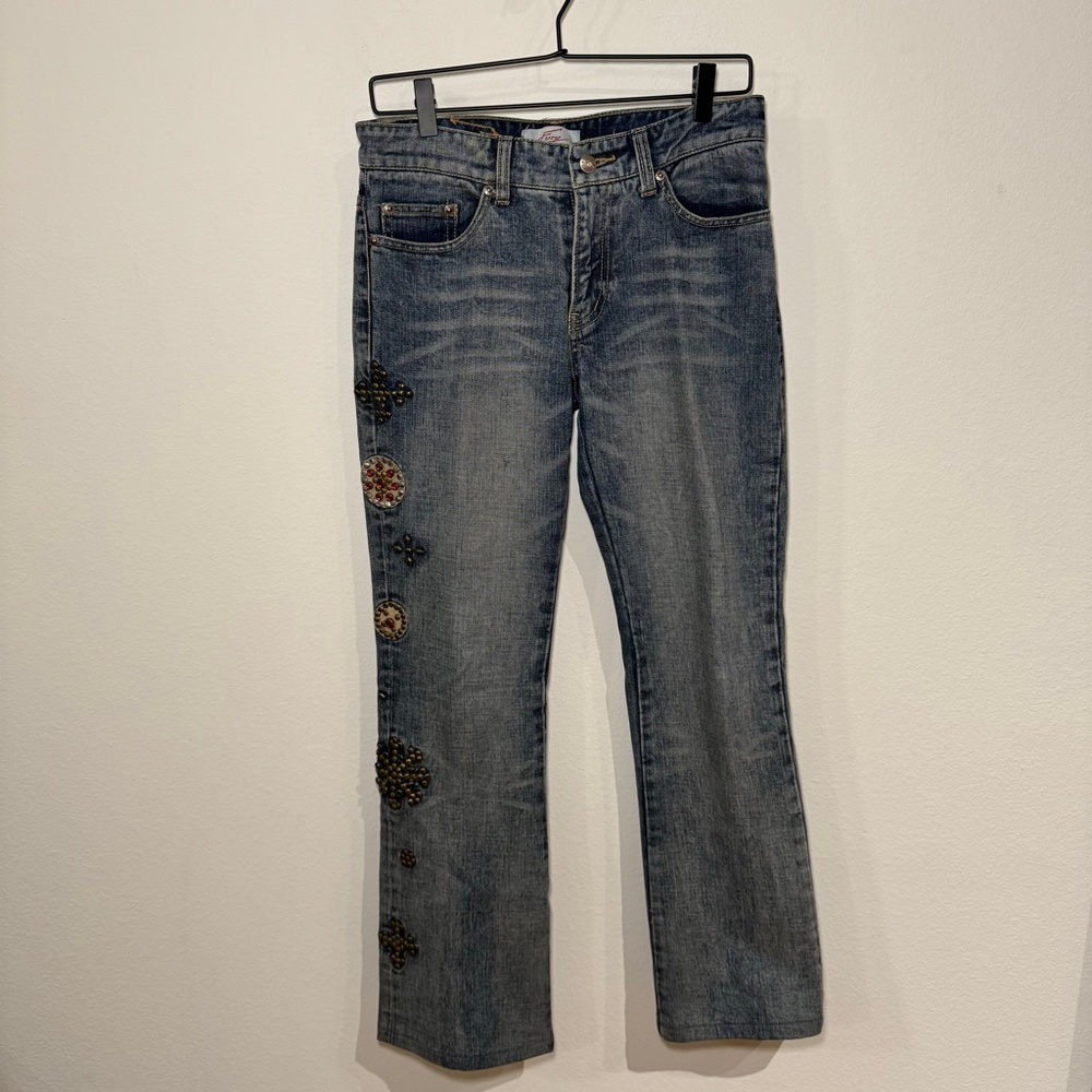 Fury Jeans Women's Size 27 Blue Denim Embellished Stud Grunge Punk Bootcut